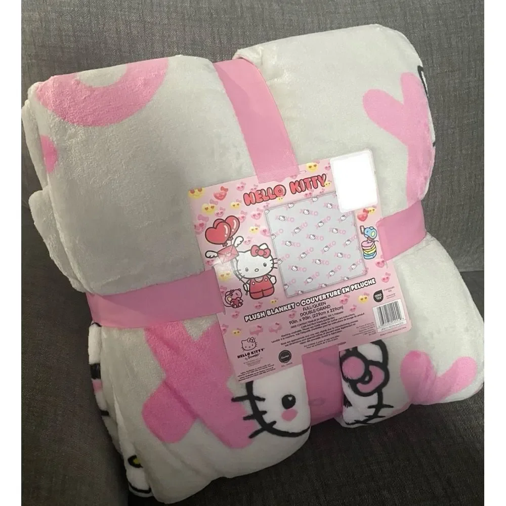 Hello Kitty Blanket XOXO grey valentine-‎ FULL/QUEEN